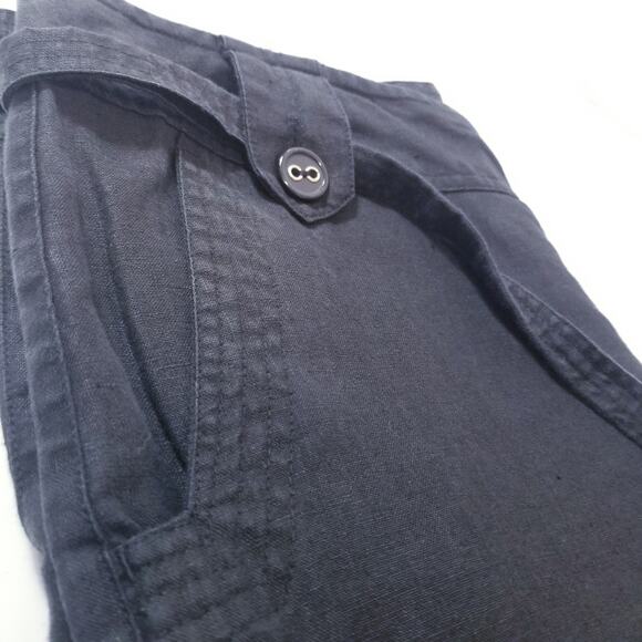 Talbots Petites Iris Linen Black Belted Straight Leg Pants - Picture 9 of 10